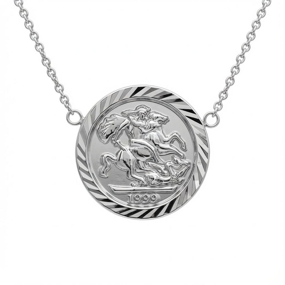 Halskette mit Anhänger: Münze St. Georg, 925er Sterlingsilber
