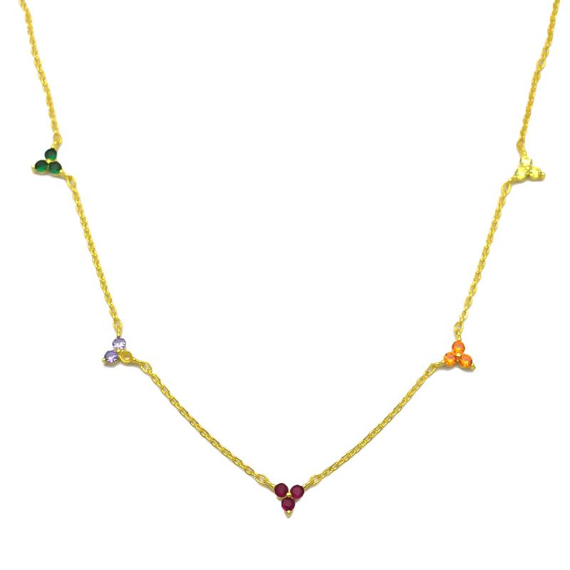 Collana Girocollo Trifoglio Multicolore in Argento Sterling 925 Placcato Oro 14K