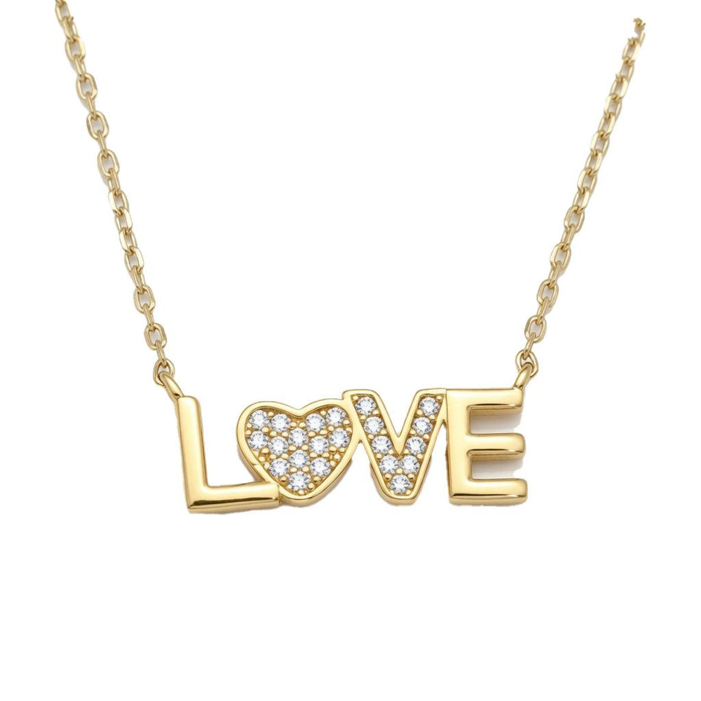 925 Sterling Silver 14K Gold Plated Cubic Zirconia LOVE Necklace
