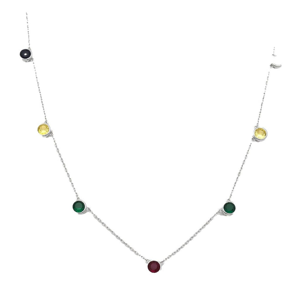 925 Sterling Silver Multi Color Cubic Zirconia Station Necklace
