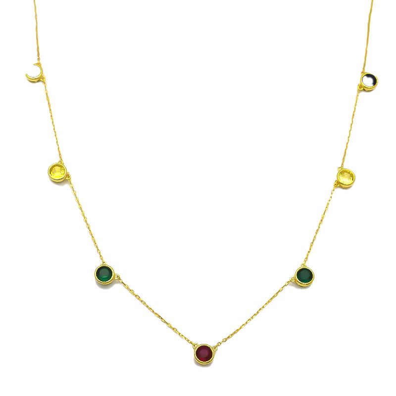 925 Sterling Silver 14K Gold Plated Multi Color Cubic Zirconia Station Necklace