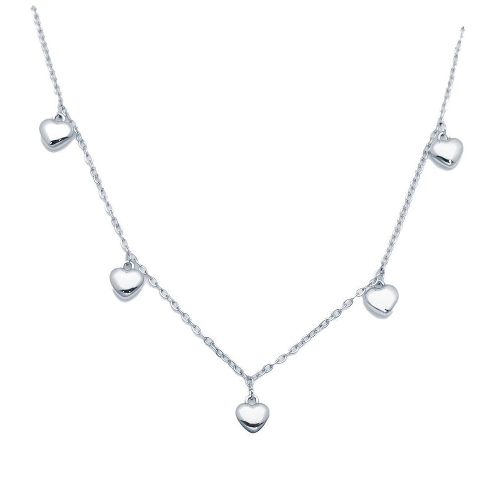 925 Sterling Silver Heart Charm Station Necklace