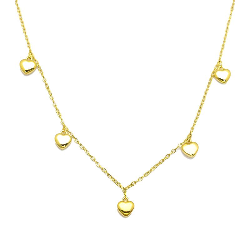 925 Sterling Silver 14K Gold Plated Heart Charm Station Necklace