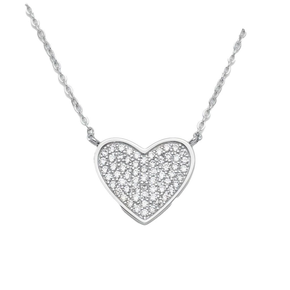 925 Sterling Silver Cubic Zirconia Pave Heart Necklace