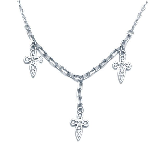 925 Sterling Silver Cubic Zirconia Cross Charm Necklace