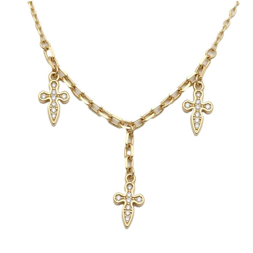 925 Sterling Silver 14K Gold Plated Cubic Zirconia Cross Charm Necklace