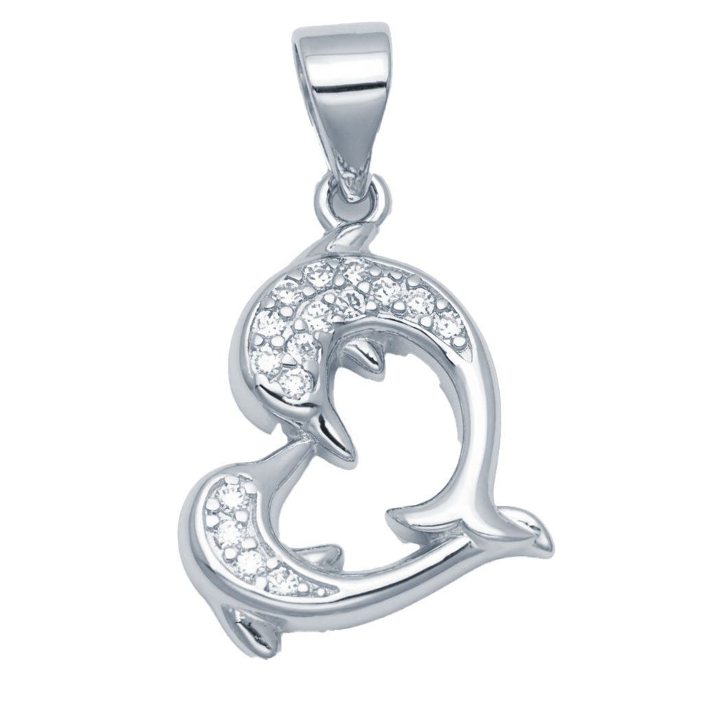 925 Sterling Silber Zirkonia Delfin-Herz-Anhänger