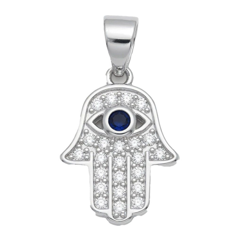 Anhänger aus 925er Sterlingsilber mit Zirkonia-Hamsa und bösem Blick