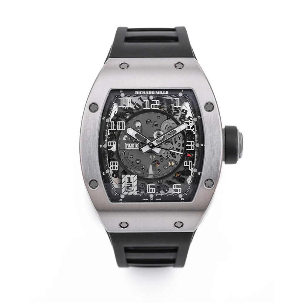 Richard Mille RM 010 Titanium automatic skeletonised watch with black rubber strap