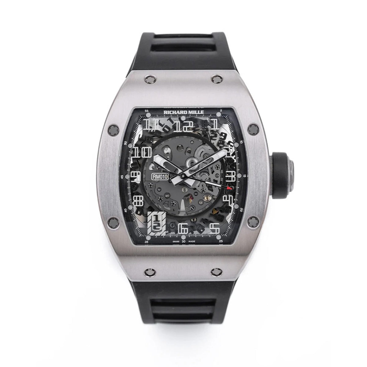 Richard Mille RM 010 Titanium automatic skeletonised watch with black rubber strap