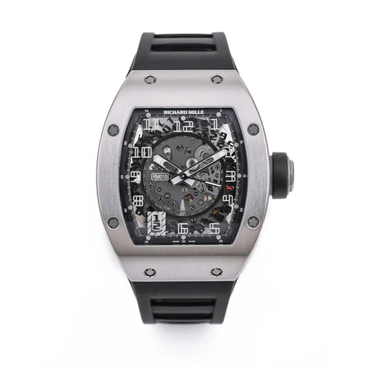 Richard Mille RM 010 Titanium automatic skeletonised watch with black rubber strap