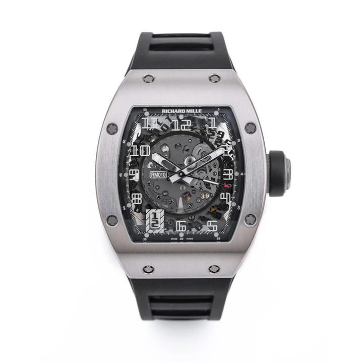Richard Mille RM 010 Titanium automatic skeletonised watch with black rubber strap