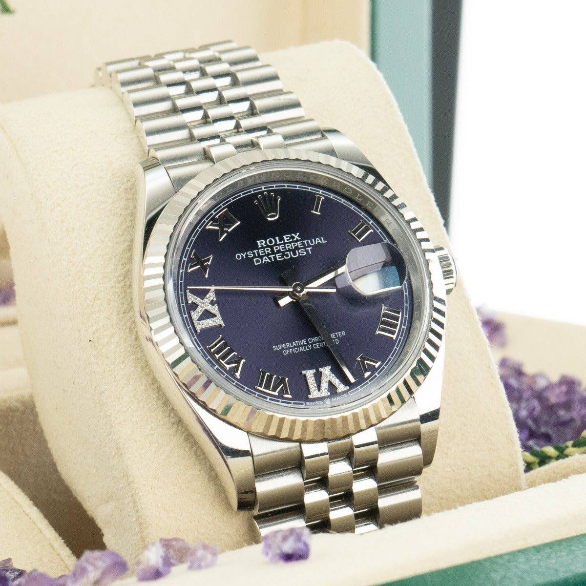 Rolex Datejust 36 126234 Diamond-Set Aubergine Dial Jubilee Bracelet