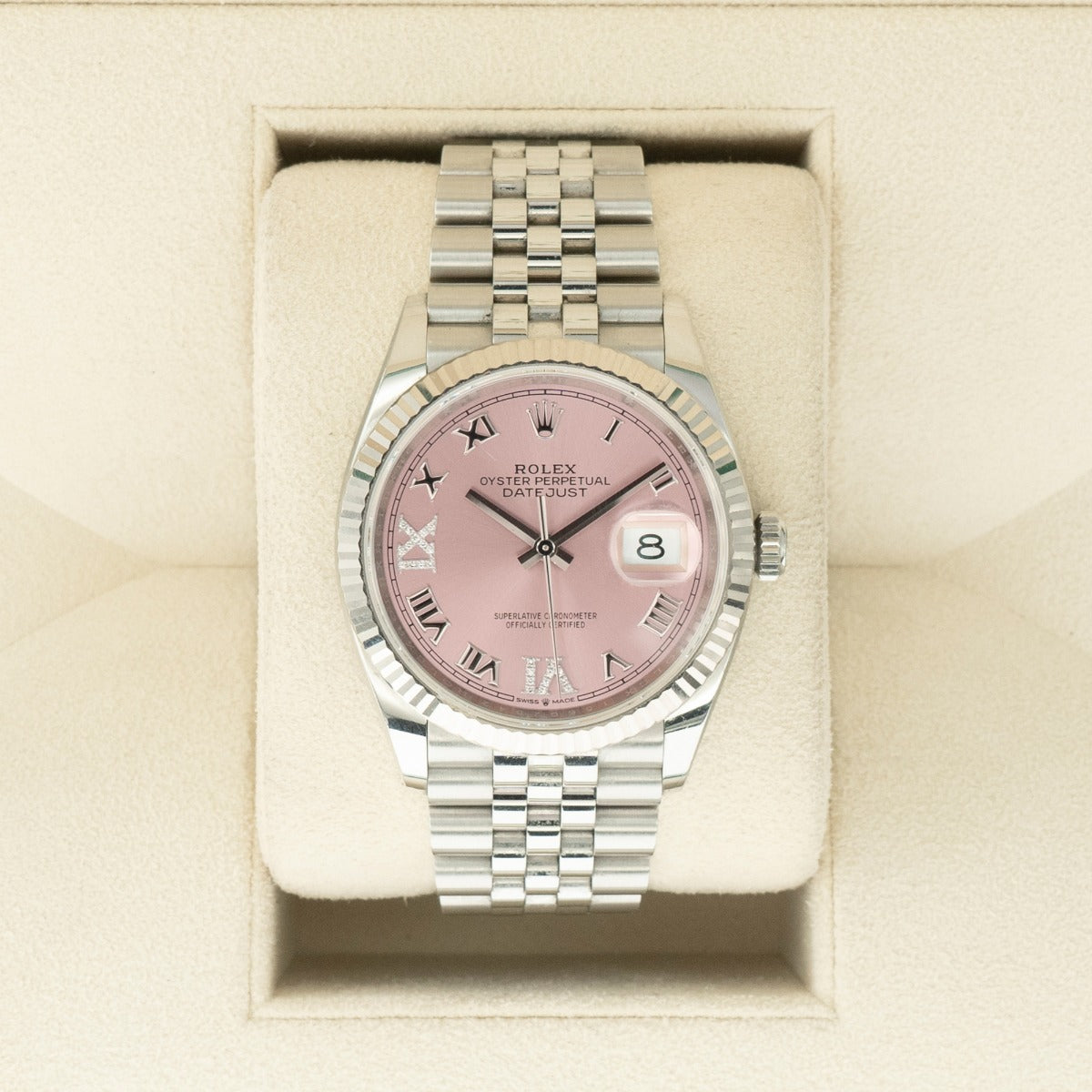 Rolex Datejust 36 126234 Pink Roman & Diamond Dial White Gold/Steel 2020