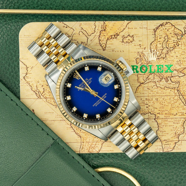 Rolex Datejust 36 16233 Jubilee Bracelet Blue Dial Yellow Gold Pristine Condition Fluted Bezel 36mm Mechanical Watch - product image from Imperial Time ...