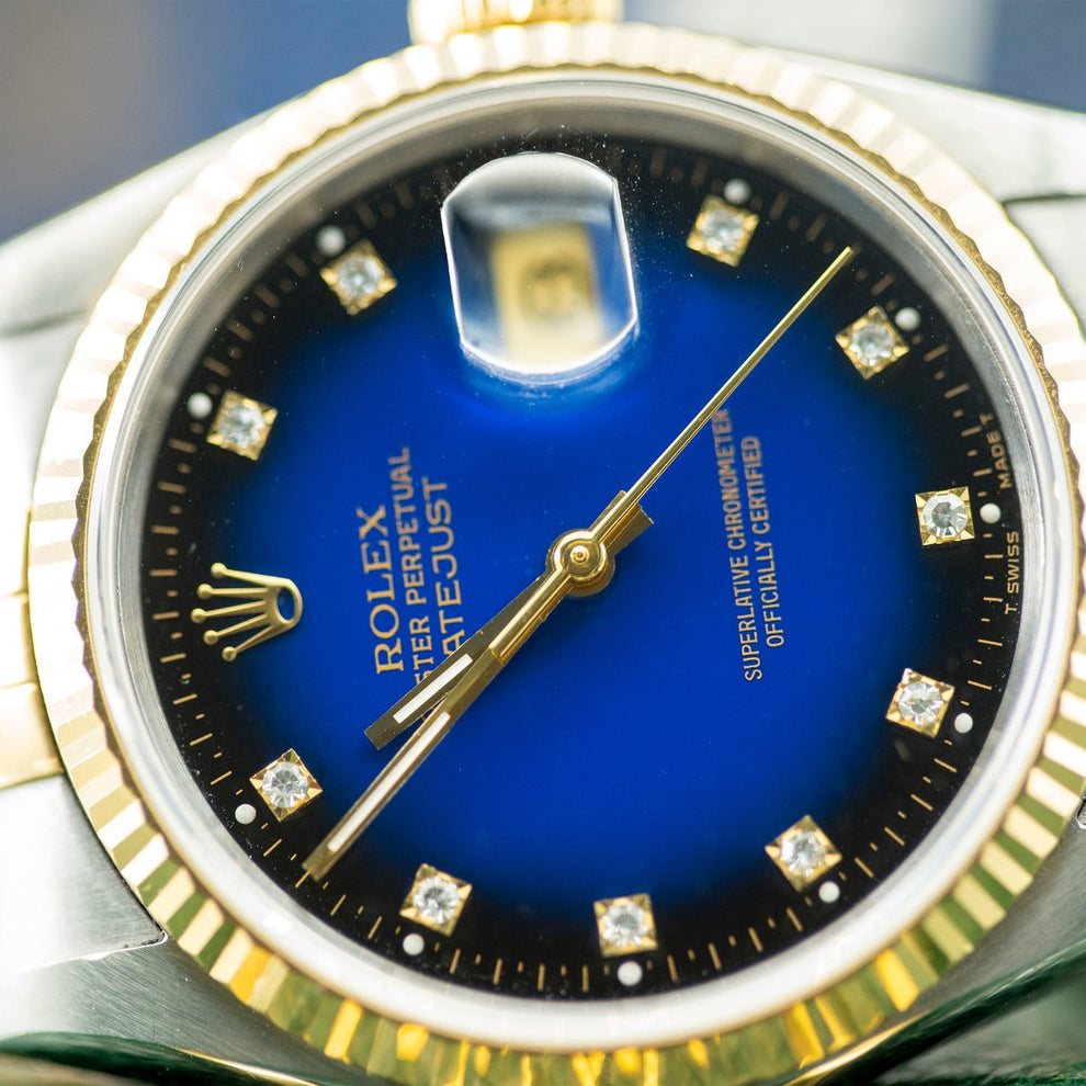 Rolex Datejust 36 16233 Jubilee Bracelet Blue Dial Yellow Gold Pristine Condition Fluted Bezel 36mm Mechanical Watch - product image from Imperial Time ...