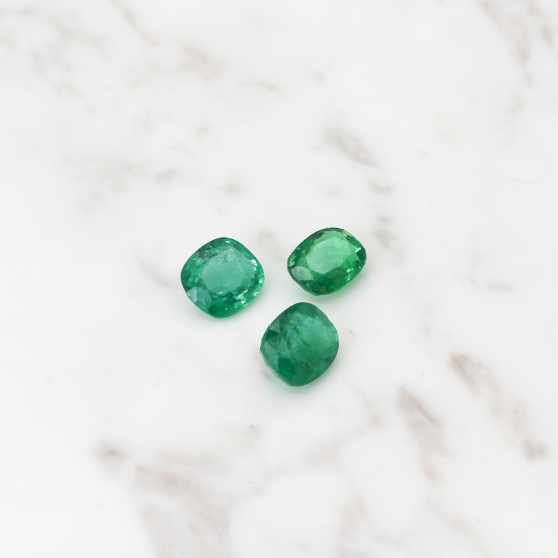 3 Emerald Stone Set 7CT (2.3 CT Per Stone) - Cushion Cut