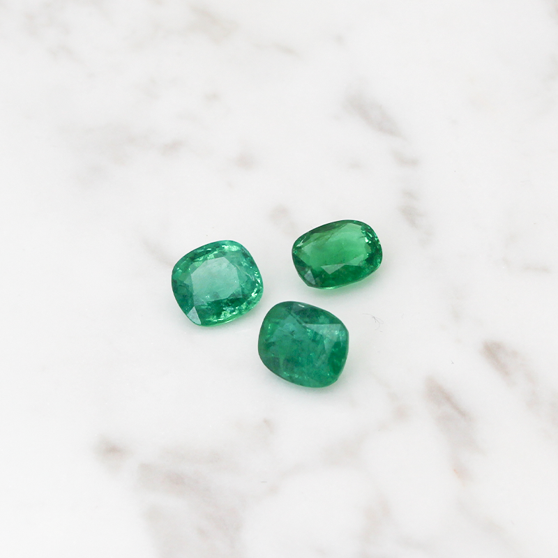 3 Emerald Stone Set 7CT (2.3 CT Per Stone) - Cushion Cut