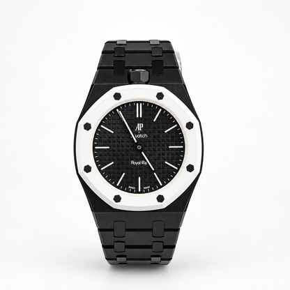 Swatch x Audemars Piguet Royal Pop OCHO NEGRO SSX03W101N with black metal case and bracelet front view