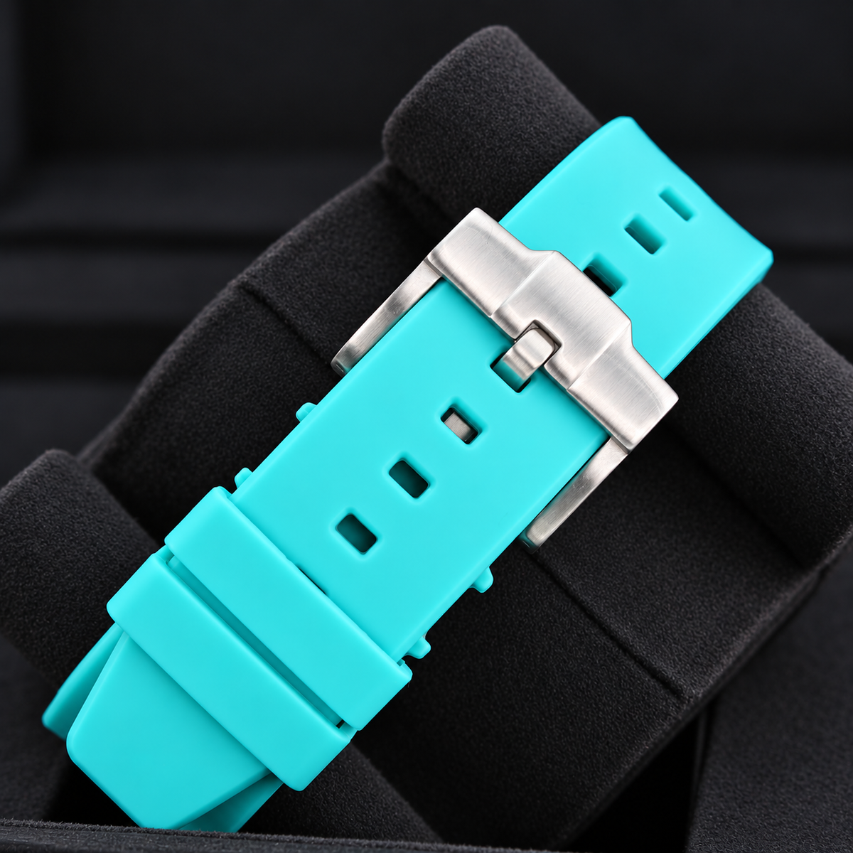 Teal rubber strap and buckle fitted to Royal Pop OTG ROZ