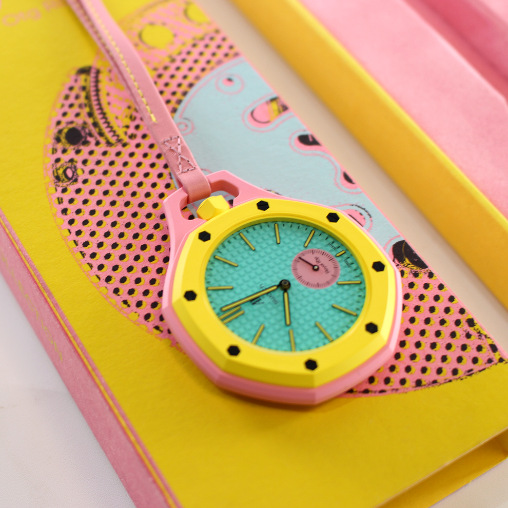 OTG ROZ turquoise tapisserie-style dial and pink small seconds