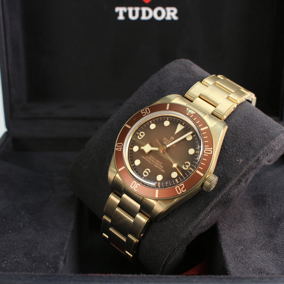 Tudor Black Bay 58 Bronze 79012M three-quarter crown-side view