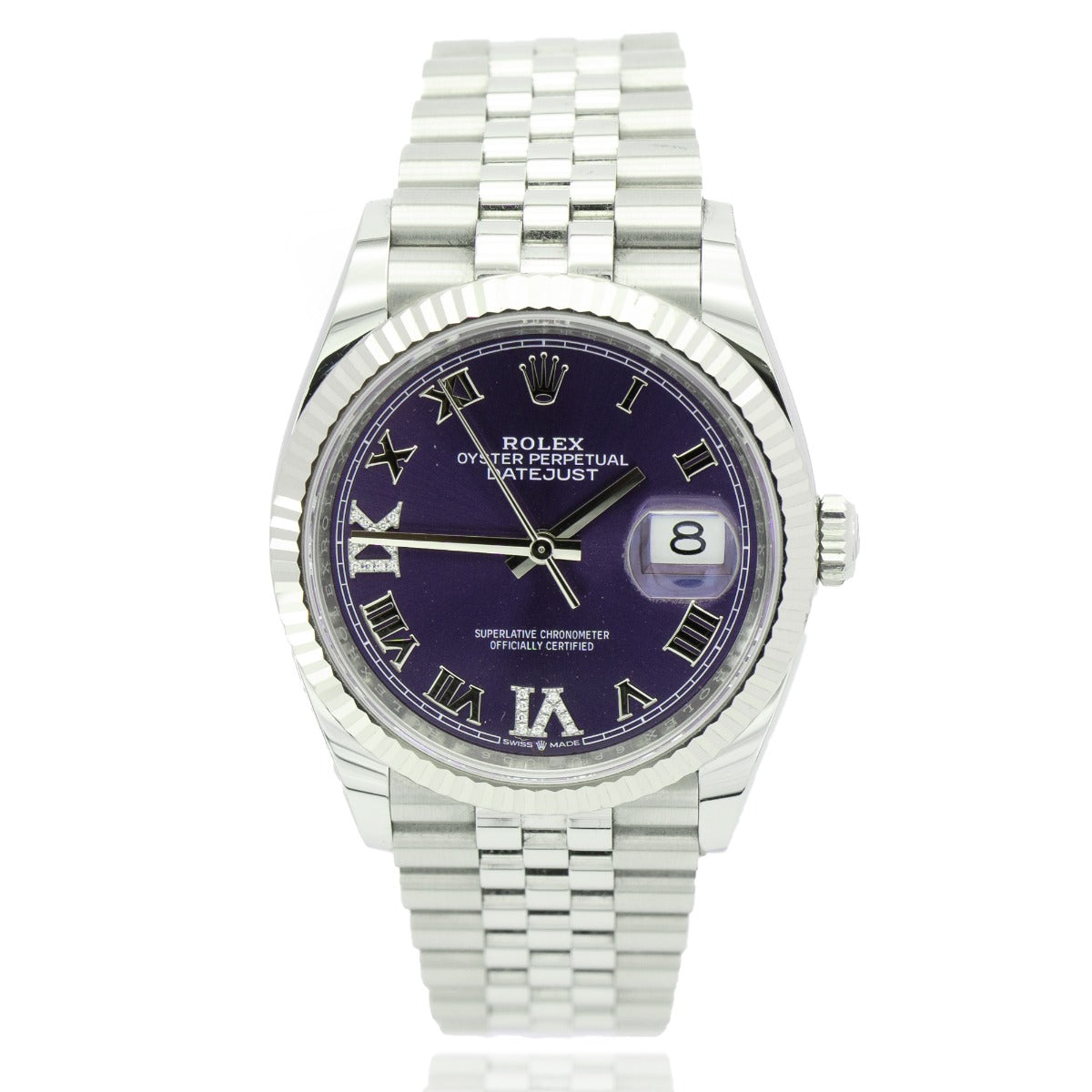 Rolex Datejust 36 126234 Diamond-Set Aubergine Dial Jubilee Bracelet