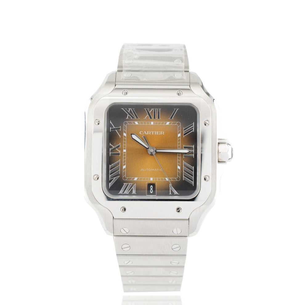 nan cartier santos wssa0065 large brown dial 2024 interchangeable leather strap - product image from Imperial Time UK Ltd