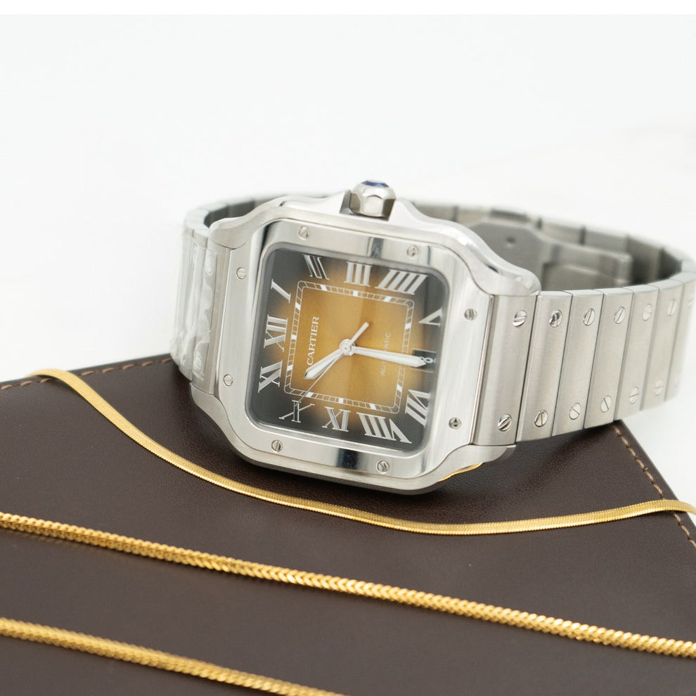nan cartier santos wssa0065 large brown dial 2024 interchangeable leather strap - product image from Imperial Time UK Ltd