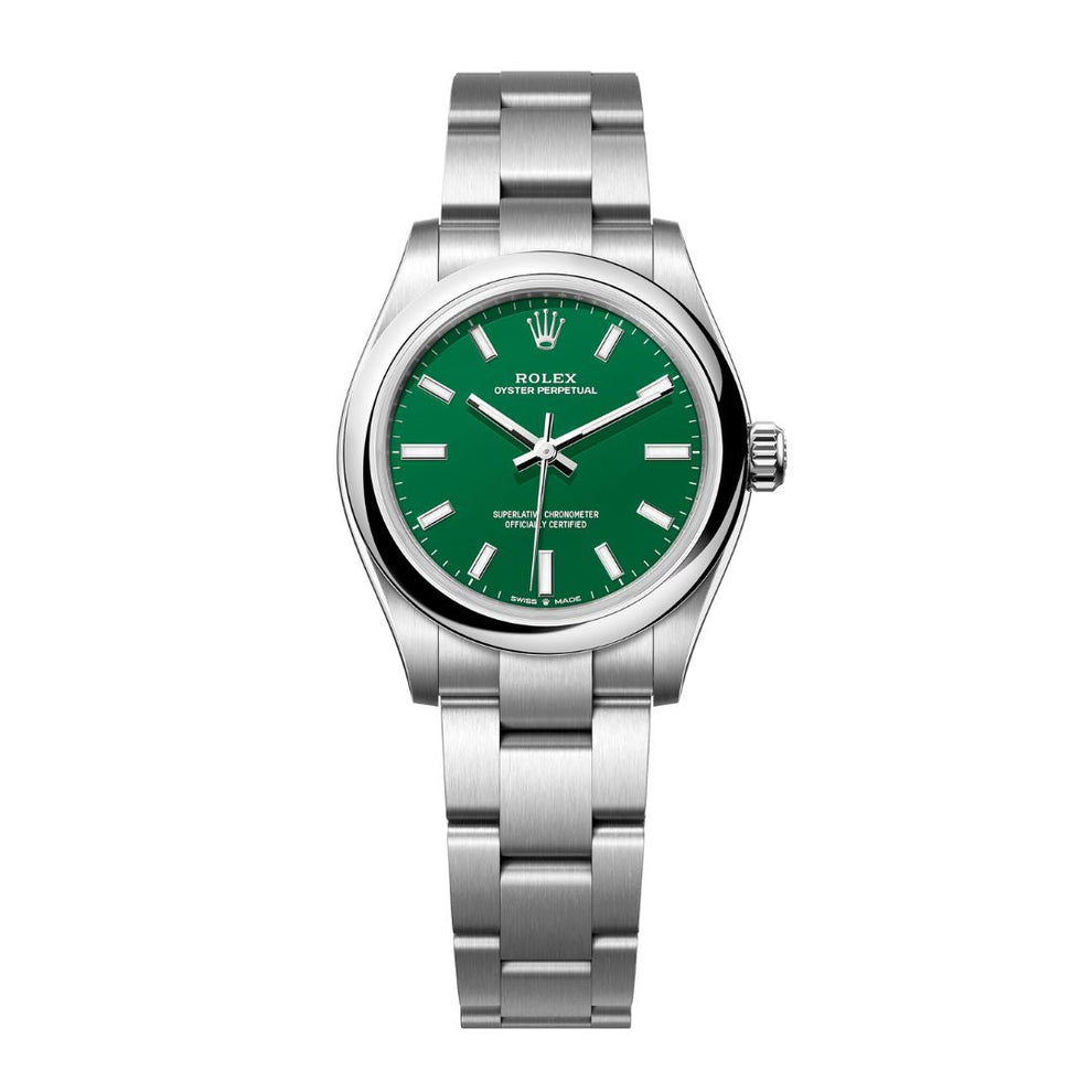 Rolex Oyster Perpetual 277200 Oyster Bracelet Green Dial Stainless Steel 2021 Unworn Condition Smooth Bezel 31 Mm Mechanical Watch - product image from I...