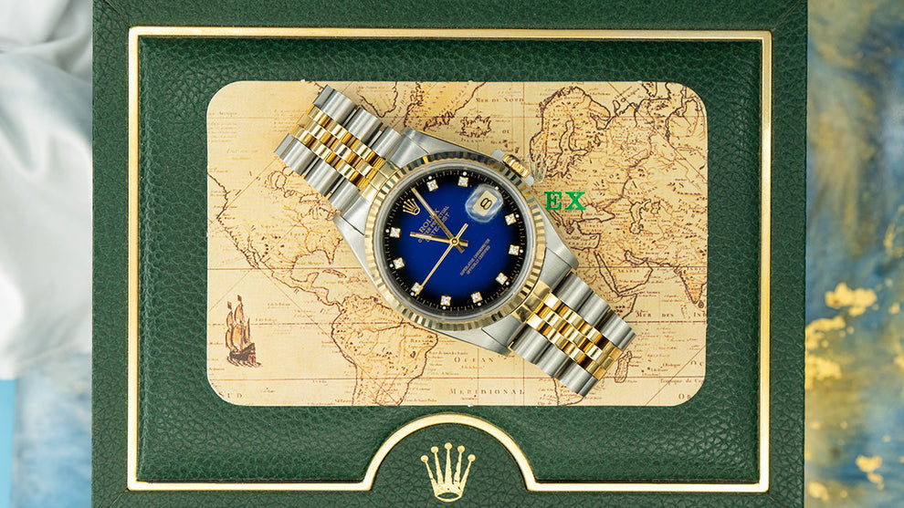 Rolex Datejust 36 16233 Jubilee Bracelet Blue Dial Yellow Gold Pristine Condition Fluted Bezel 36mm Mechanical Watch - product image from Imperial Time ...
