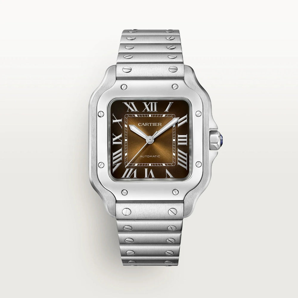 nan cartier santos wssa0065 large brown dial 2024 interchangeable leather strap - product image from Imperial Time UK Ltd