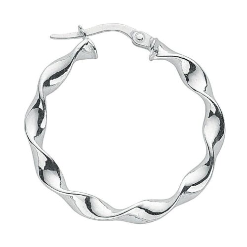 Silver Round Twist Hoop Earrings