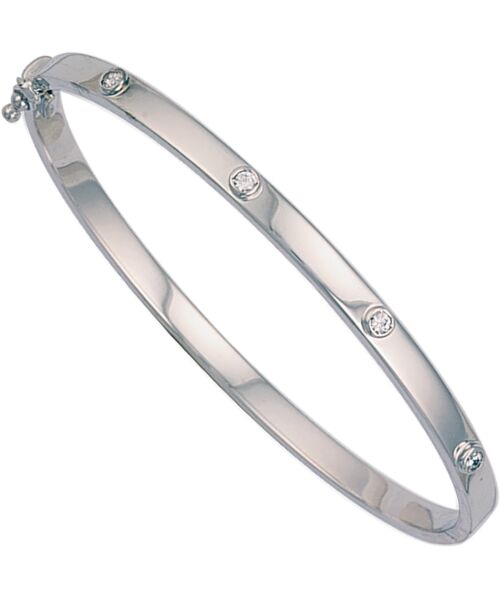 White Gold Hollow Cubic Zirconia Oval Bangle BN0186