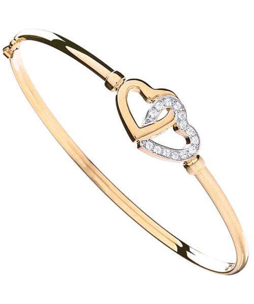 Yellow Gold Double Cubic Zirconia Heart Bangle BN0399
