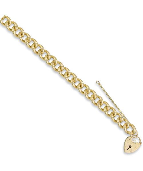 Yellow Gold Tight Link Curb & Padlock Charm Bracelet