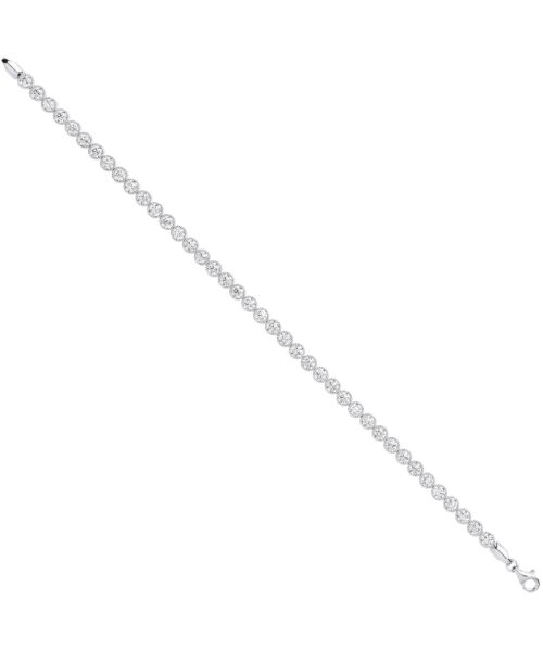 White Gold Rubover Cubic zirconia Set Ribbed Edge Ladies Tennis Bracelet