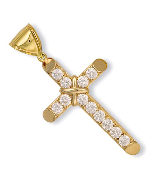Yellow Gold Large Claw Set Cubic Zirconia Cross CX0108