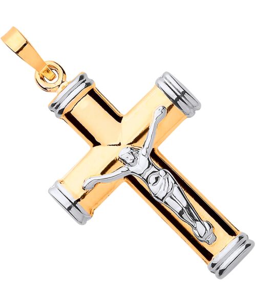 Y & White Gold Hollow Tube Crucifix CX0226
