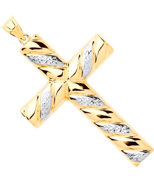 Y & White Gold Large Hollow Tube Ribbed Cross CX0228