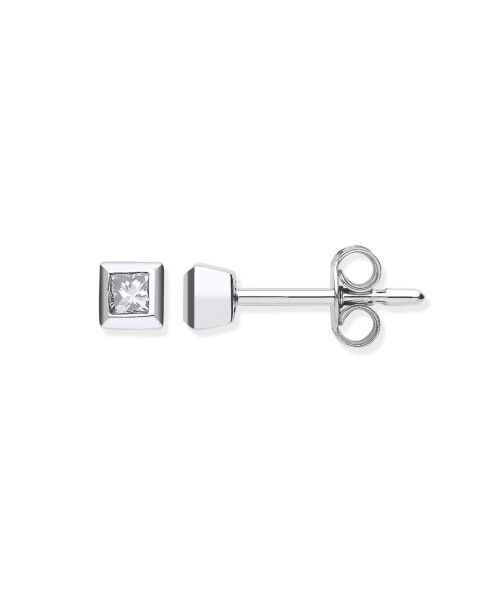 18ct White Gold 0.20ct Rubover Set Princess Cut Diamond Stud Earrings DER0058