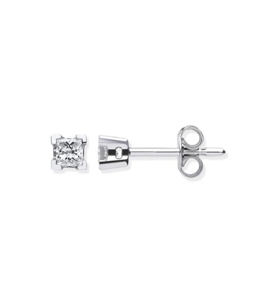 18ct White Gold 0.30ct Claw Set Princess Cut Diamond Stud Earrings DER0130