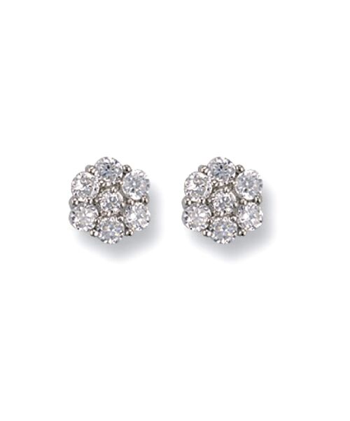 White Gold 9mm Cubic Zirconia Cluster Stud Earrings ER1144