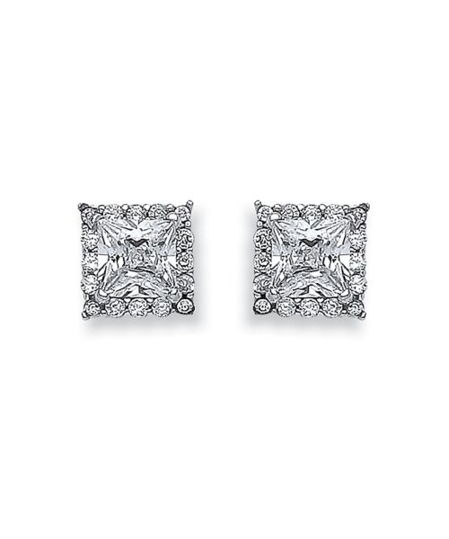 White Gold Princess Cut Cubic Zirconia Centre Stud ER1468