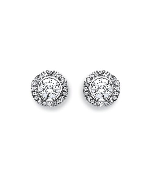 White Gold 9mm Halo Cubic Zirconia Stud ER1470