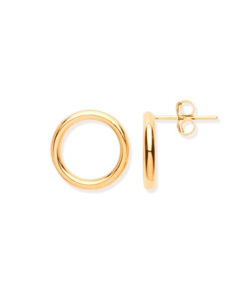 Yellow Gold 14mm Open Circle Tube Stud Earrings ER1565