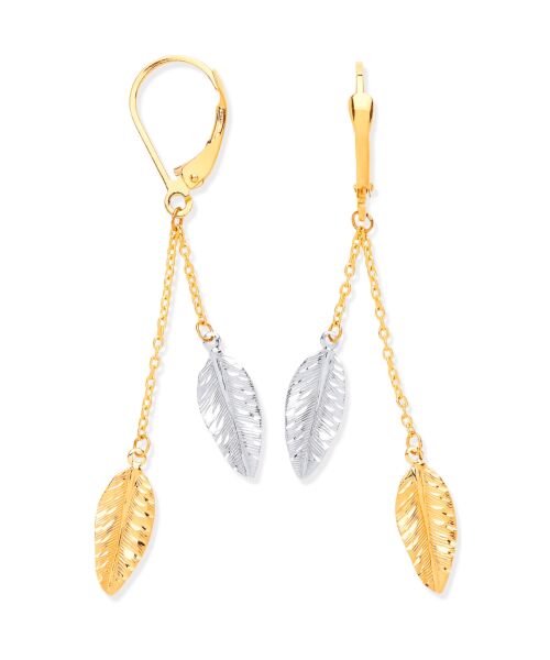 Y & White Gold Leaf Drop Earrings ER1567