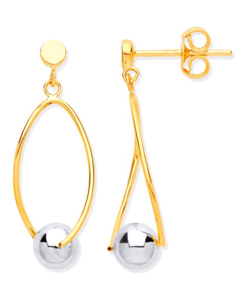 Y & White Gold Thin Wire Drop with White Gold Ball Earrings ER1602
