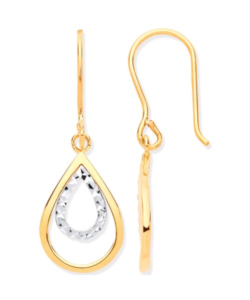 Y & White Gold Teardrop Shaped Hook Earrings ER1604