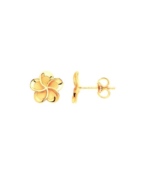 Yellow Gold 10mm Flower, Frosty Finish Stud Earrings ER1605